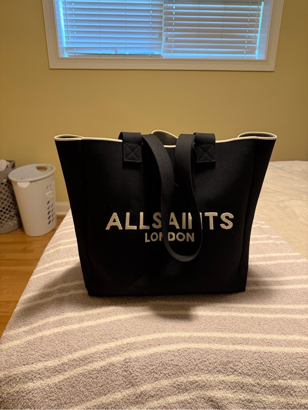 All Saints Black Tote with Cream Logo Trim